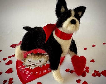 Valentine Needle Felted Boston Terrier Puppy