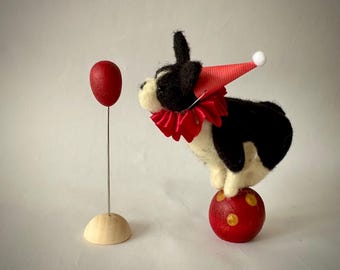 Party Dog - Needle Felted Boston Terrier Cake Topper, Plant Stick, or Party Decoration