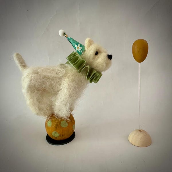 Party Dog - Needle Felted West Highland Terrier Cake Topper, Plant Stick, or Party Decoration