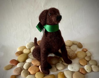 Needle Felted Chocolate Brown Labrador Retriever Sitting Puppy
