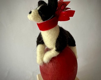 Valentine Mini Vignette - Boston Terrier Dog Draped on a Ball