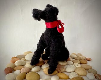 Needle Felted Black Schnauzer Dog Sitting