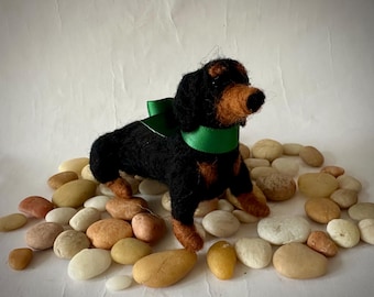 Needle Felted Black and Tan Dachshund Sitting