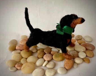 Needle Felted Black and Tan Dachshund