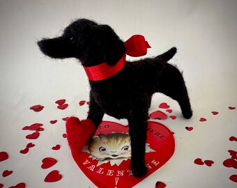 Valentine Needle Felted Black Labrador  Retriever Puppy
