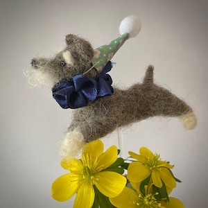 Cake Topper - Flying Felted Schnauzer Dog