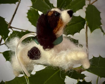 Ornament - Needle Felted Tri Color Cavalier King Charles Spaniel Dog