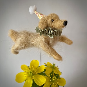 Cake Topper - Flying Felted Golden Retriever Dog