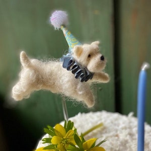 Cake Topper - Felted Flying Westie Dog