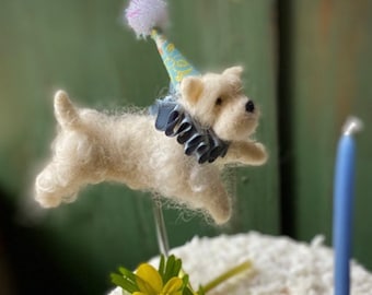 Cake Topper - Felted Flying Westie Dog