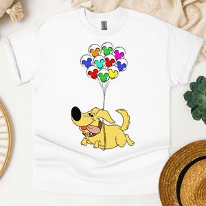 Up Dog with Balloons T-shirt, Disney Dog Shirt, Cartoon Dog Shirt, Colorful Balloon Shirt, Disney Character Shirt, Cute Dog T-shirt
