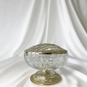 Vintage Crystal Rose Bowl with Silver-Plated Flower Frog