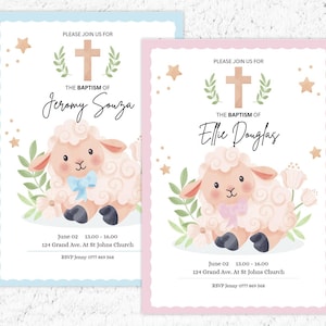 Carte d'invitation baptême garçon à téléchargement immédiat pour baptême fille ou garçon, modèle de toile modifiable pour des invitations DIY Nom personnalisé