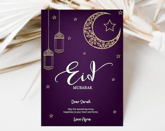 Digital Eid Mubarak cards bundle, Eid Card, Islamic Gifts,  Personalized Eid Card, Eid Celebrations, Digital Eid card templates for Printing