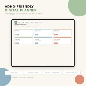 ADHD Friendly Digital Planner, GoodNotes Planner iPad, Undated Daily Weekly Habit Tracker, Hyperlinked Digital Download for Notability