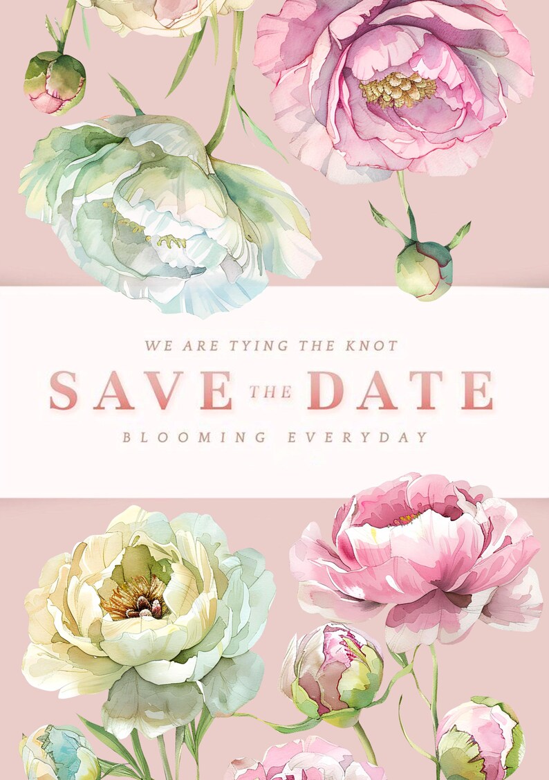Vintage Watercolor Peony Compositions for Wedding Invitations, Cards ...