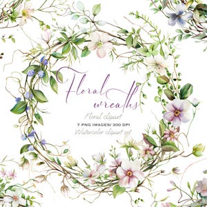 Aquarell Blumenkränze & Blumensträuße: Frühling Pastell Wiesenblumen für Boho Hochzeit Designs