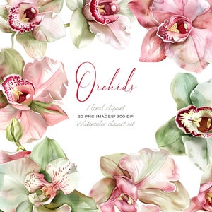 Elegante conjunto PNG de orquídeas en acuarela: invitaciones de boda, tarjetas y clipart floral para diseños tropicales