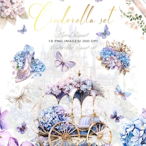 Bezaubernde Hortensien-Sammlung: Cinderella-inspirierte, florale Clipart für zauberhafte Designs