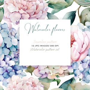 Patrón floral romántico sin costuras en acuarela: rosas y hortensias para diseños elegantes