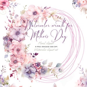 Clipart couronne de fleurs aquarelle pastel doux pour la fête des mères, faire-part de mariage et graphiques romantiques