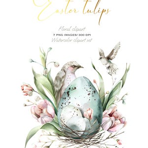 Aquarelle printanière de tulipes de Pâques et d'oeufs de Pâques pour cartes, scrapbooking et travaux manuels