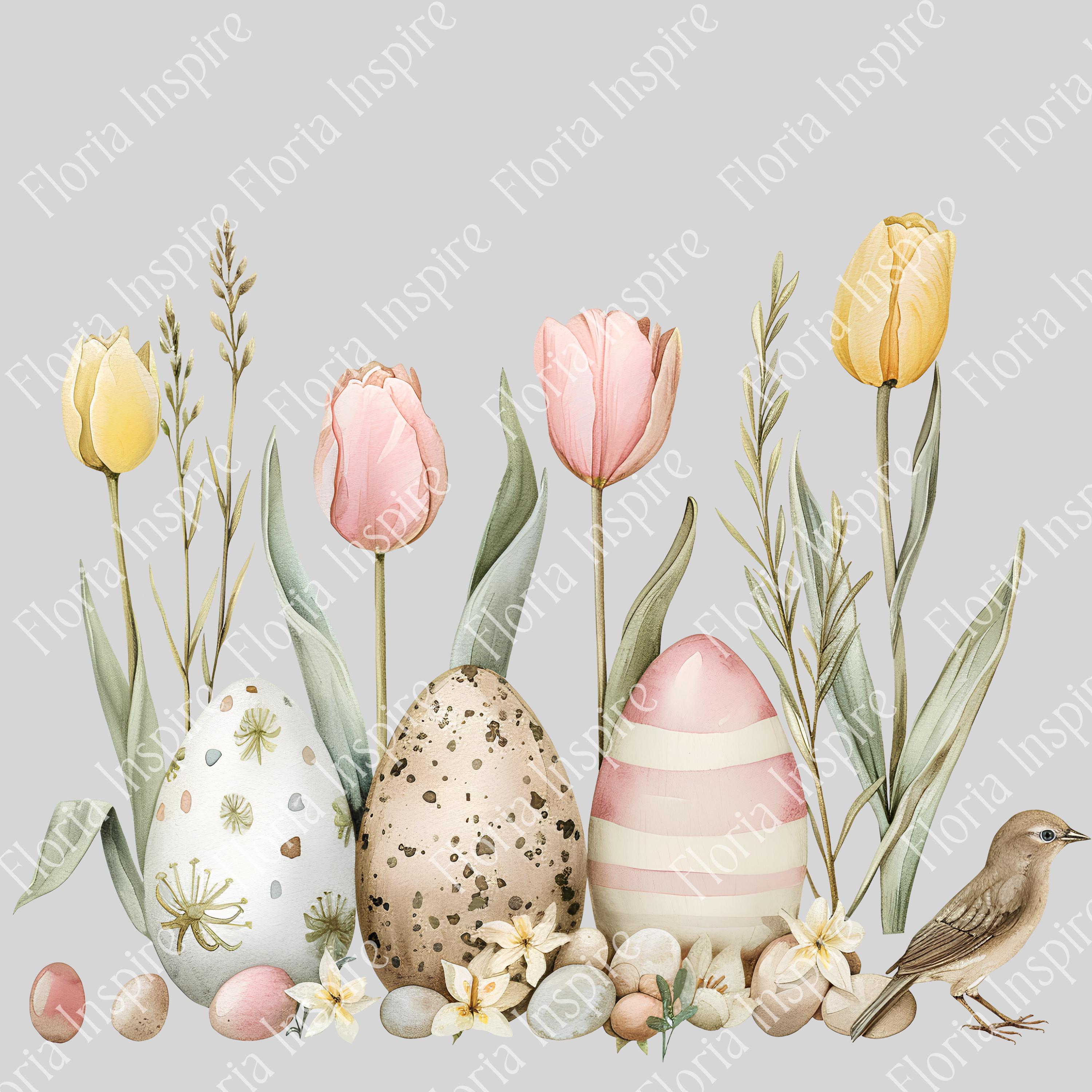 Watercolor Easter Tulips & Eggs Clipart Set: Digital Borders for Spring ...