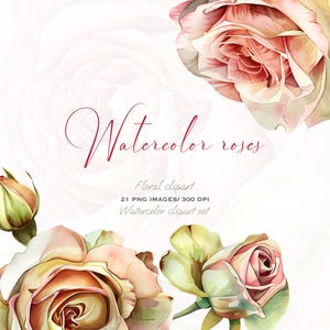 Elegante Clipart di rose ad acquerello: PNG floreale giallo e rosa per inviti e album di nozze