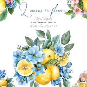 Aquarell Zitrone Floral Botanische Wand Kunst Druck - Citrus Küche Dekor PNG Digital Download