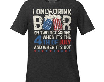 Camiseta divertida de cerveza del 4 de julio: camiseta gráfica patriótica para beber