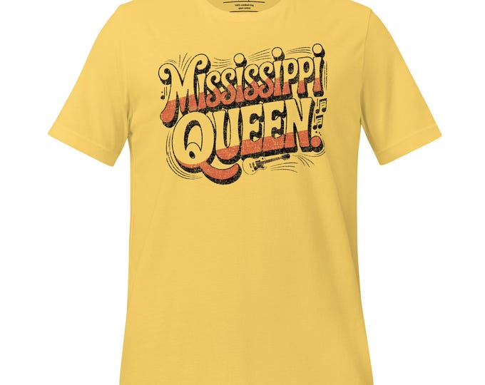 Featured listing image: Mississippi Queen T-Shirt – Retro Southern Rock Graphic Tee, Bold Vintage Style Shirt for Her, Fun Southern Pride Gift for Women