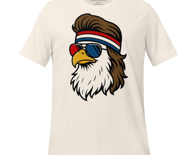 Featured listing image: Retro Patriotic Eagle T-Shirt – Cool Mullet Bald Eagle USA Tee, 4th of July Funny America Shirt