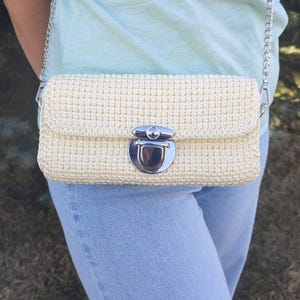 Handmade Crochet Crossbody Bag with Chain — Elegant Small Shoulder Purse, Evening Bag, Gift for Her