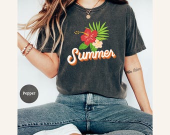 Summer Flower Shirt, Comfort Colors, Summer Beach Graphic Shirt, Tropical Vacation Shirt, Retro Summer Shirt, Floral Summer Tee Gift.