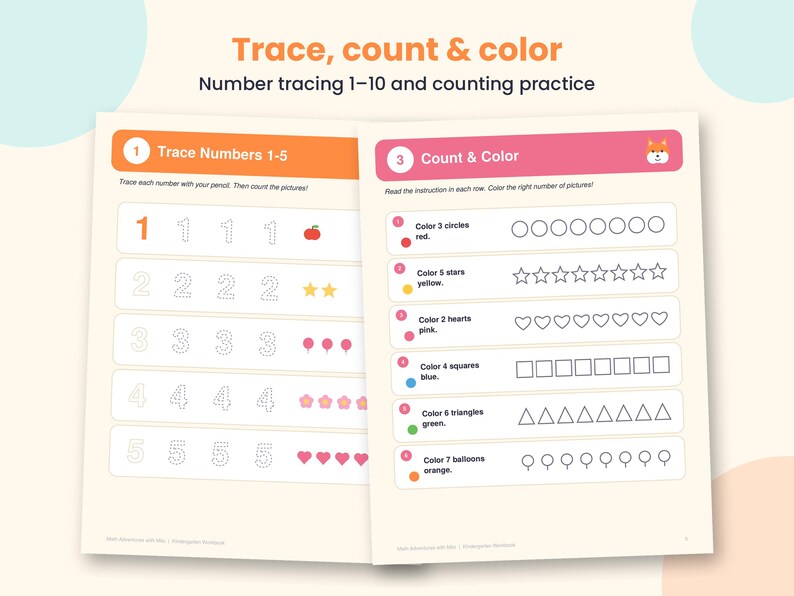 Number Two Tracing Guide Kindergarten Math Workbook With Milo the Fox, Counting, Shapes ...