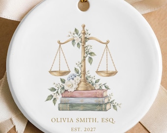 Personalized Law School Graduation Ornament, New Lawyer Gift, Attorney Christmas Keepsake, Passed The Bar Gift, Scale Of Justice Ornament