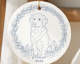 Personalized Golden Retriever Ornament Custom Dog Christmas Ornament Pet Portrait Keepsake Dog Lover Gift Golden Retriever Memorial Ornament