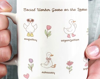 Personalized Social Worker Mug, Custom MSW LCSW Gift, Cute Silly Goose Ceramic Mug, Social Worker Appreciation Gift, 11oz or 15oz White Mug