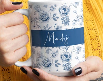 Personalized Mahjong Mug, Blue Toile Mahj Coffee Cup, American Mahjong  League Gift, Crack Bam Dot Game Night Gift, Board Game Friend