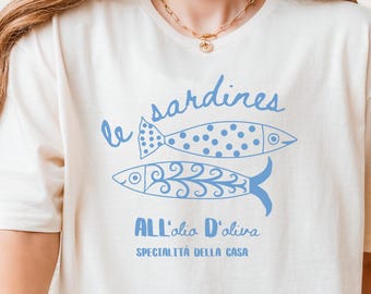 T-shirt sardines, art italien vintage, cadeau gourmand