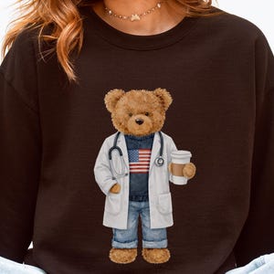 Preppy Teddy Bear Doctor Sweatshirt, American Medical Student Crewneck, Future Doctor Gift, Cute Med School Sweater, Healthcare Worker Shirt