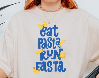 Koszulka „Jedz makaron, biegaj szybko”, koszulka Quirky Foodie