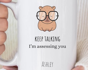 Personalized Social Worker Mug, Custom MSW LCSW Gift, Cute Capybara Counselor Coffee Cup, Funny Therapist Graduation Gift