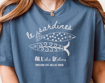 イワシTシャツ、ヴィンテージフーディーTシャツ、イタリアの夏の雰囲気