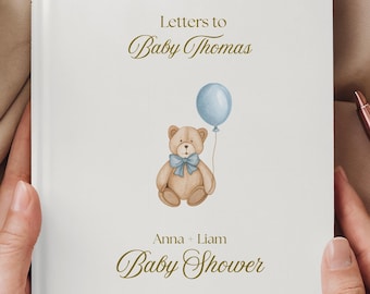 Personalized Baby Shower Guest Book Boy, Letters to Baby Keepsake, Teddy Bear Baby Memory Book, Custom Sign-In Book for New Parents