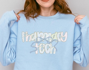 Felpa preppy per tecnico di farmacia, regalo girocollo per farmacista, felpa per laurea in tecnologia farmaceutica, maglione per la settimana della farmacia, facoltà di farmacia