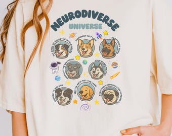 Shirt Neurodiversity, T-shirt Neurodiverse Universe, Space Dogs, Autism Awareness Shirt, T-shirt Comfort Colors, Embrace the Spectrum Gift