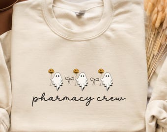 Apotheken-Halloween-Sweatshirt, Apotheker-Geschenk, Apotheken-Tech-Crewneck, niedlicher Geist-Herbst-Pullover, zukünftige Apotheker-Top, Pharmakologie