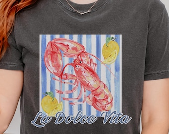 Lobster T-Shirt, La Dolce Vita Shirt, Amalfi Coast Comfort Colors® Tee, Italian Summer Vacation Shirt, Limoncello Shirt, Coastal Aesthetic