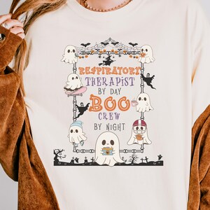 Maglietta per terapista respiratorio di Halloween, Boo Crew RT Comfort Colors, divertente regalo per infermiere polmonari, maglietta vintage per Halloween con tema respiratorio pediatrico